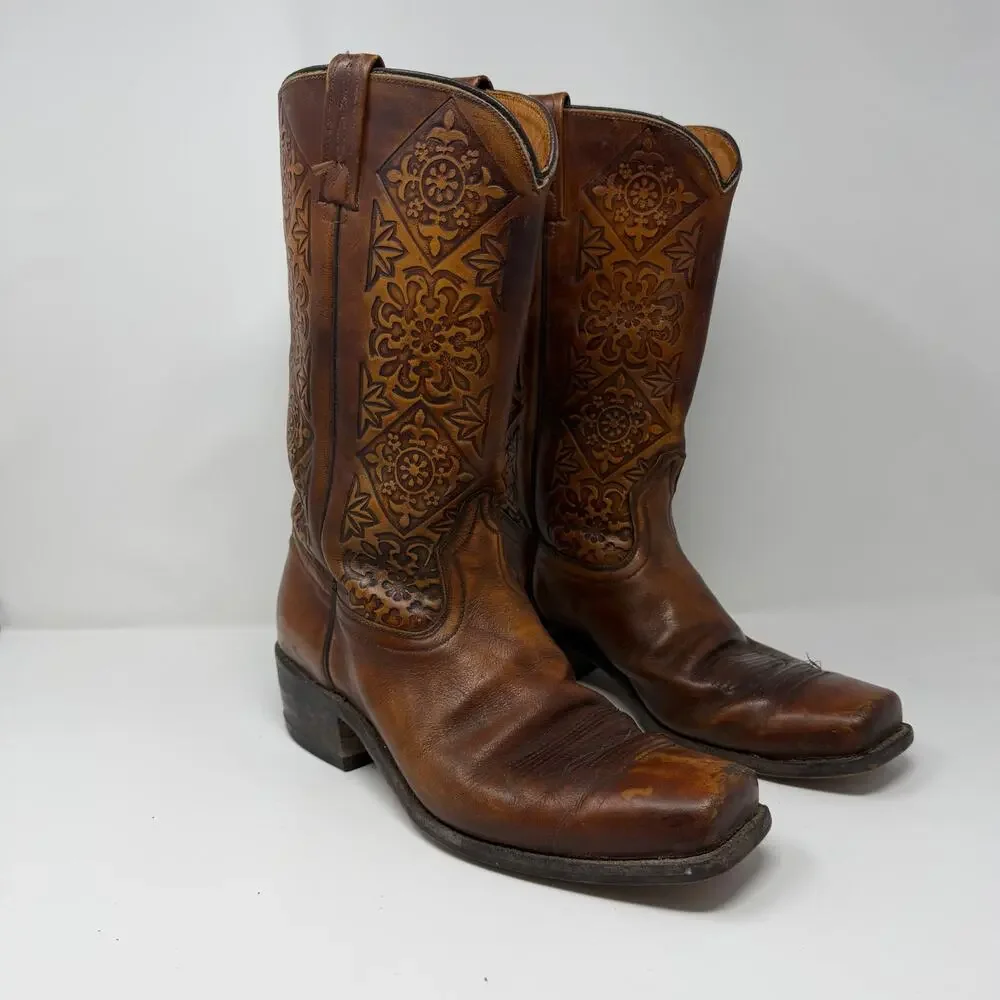 Dan Post Tooled Leather Cowboy Boots Men's10D USA